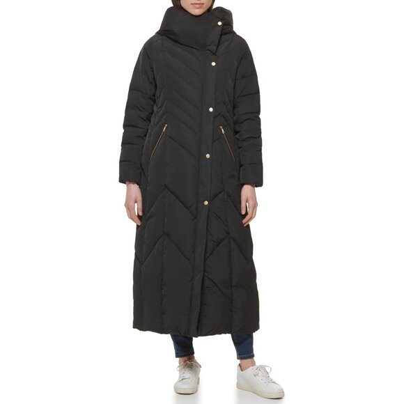 Cole Haan Women's Long Maxi Puffer Coat Hood S Small Down Quilted NEW - Picture 2 of 14